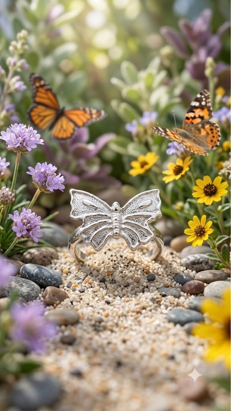 Anillo de Plata Mariposa Monarca con Relieve Orgán